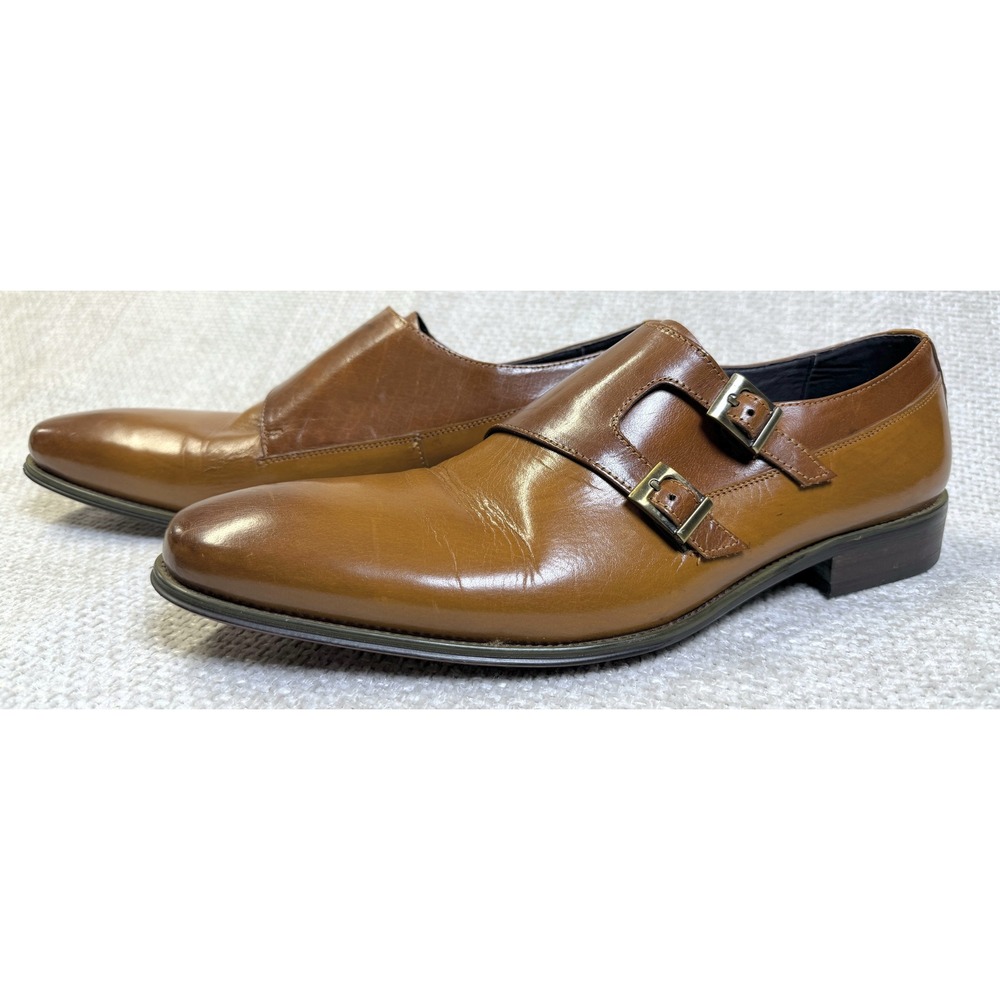 Carrucci Double Monk Strap Dress Shoes Cognac Leather Mens Size US 12 EU 46